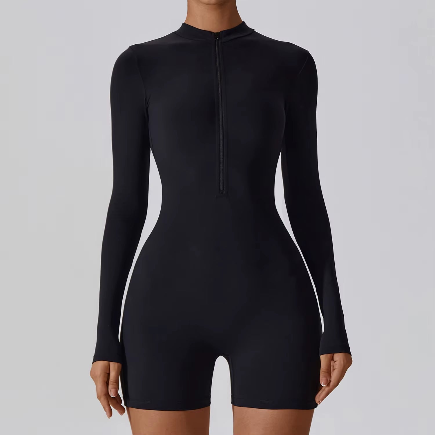Gym Clothing Custom Fitness Yoga Wear Romper Women Long Sleeve Shapewear Bodysuit Fitness Zipper Bodysuit