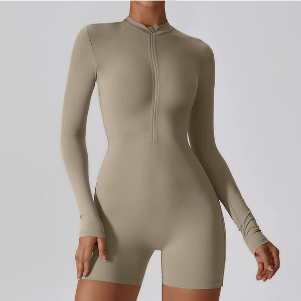 Gym Clothing Custom Fitness Yoga Wear Romper Women Long Sleeve Shapewear Bodysuit Fitness Zipper Bodysuit